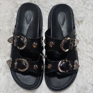 Black Sandals with Silver Accents